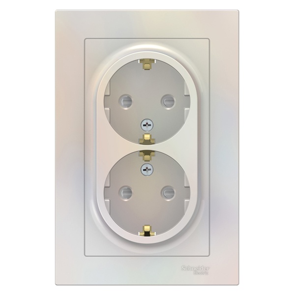 Розетка двойная с заземлением со шторками SE AtlasDesign 16А в сборе, жемчуг