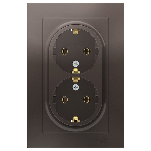 Розетка двойная с заземлением SE AtlasDesign 16А в сборе, мокко