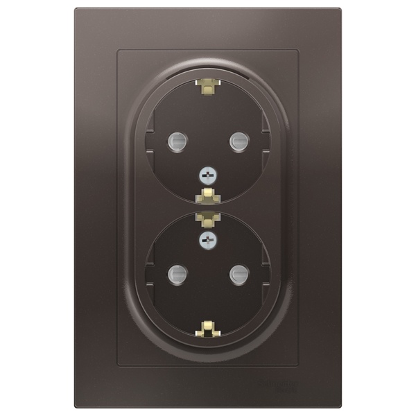 Розетка двойная с заземлением со шторками SE AtlasDesign 16А в сборе, мокко