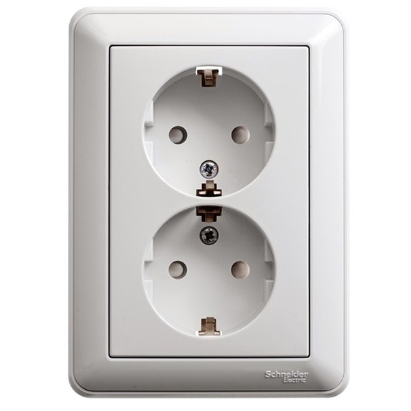 Розетка двойная с заземлением со шторками SE W59, 16А, в сборе, белый