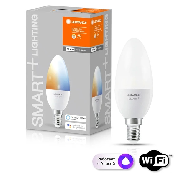 Светодиодная лампа Ledvance WiFi Classic B 40 5W 2700…6500K E14 DIM 470Lm 20000h d38x107mm