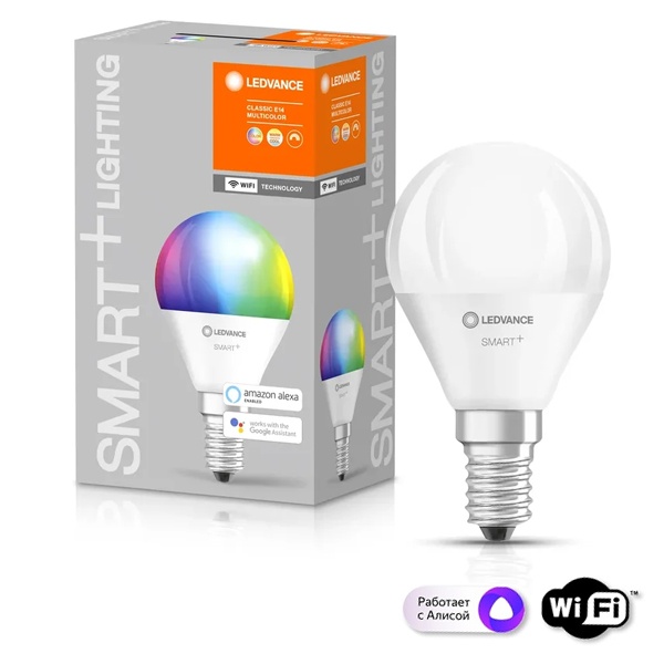 Светодиодная лампа Ledvance WiFi Classic P 40 5W RGBW E14 DIM 470Lm 20000h d47x90mm