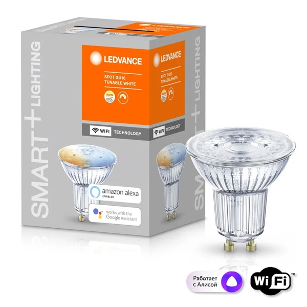 Светодиодная лампа Ledvance WiFi Spot 40 5W 2700K...6500K 45° GU10 DIM 350Lm 20000h d50x55mm