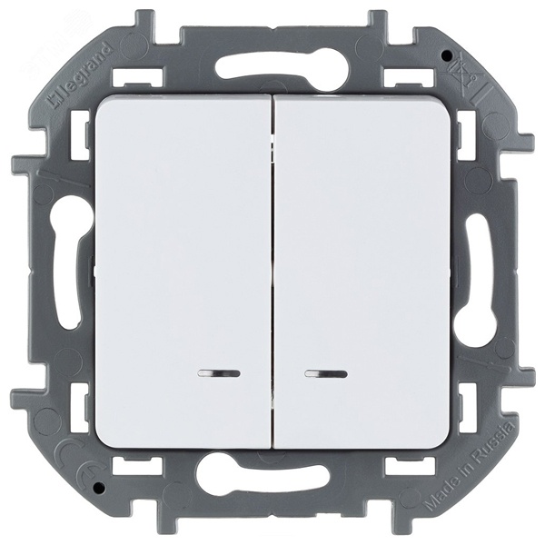 Выключатель двухклавишный с подсветкой Legrand Inspiria белый