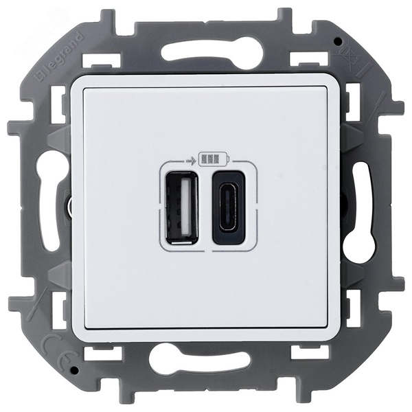 Розетка 2-ая USB зарядка 3000mA тип А-С Legrand Inspiria белый