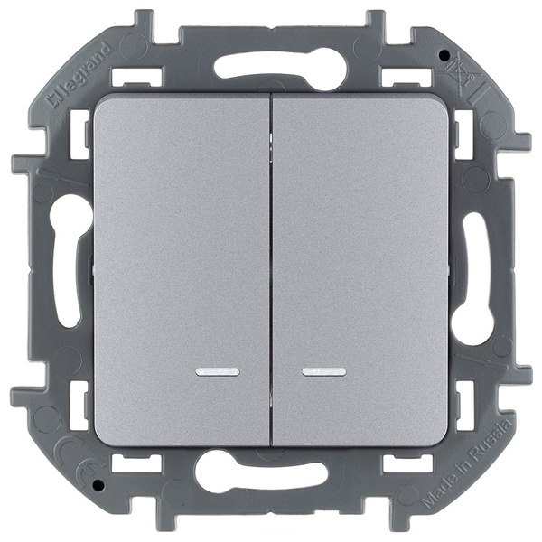 Выключатель двухклавишный с подсветкой Legrand Inspiria алюминий