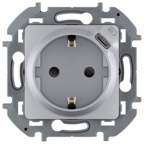 Розетка с/з 220В с USB зарядкой 1500mA тип С Legrand Inspiria алюминий