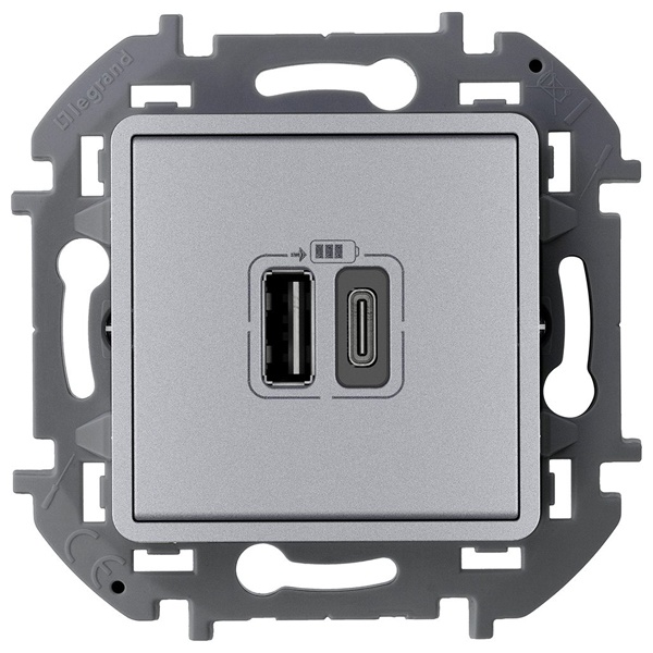 Розетка 2-ая USB зарядка 3000mA тип А-С Legrand Inspiria алюминий