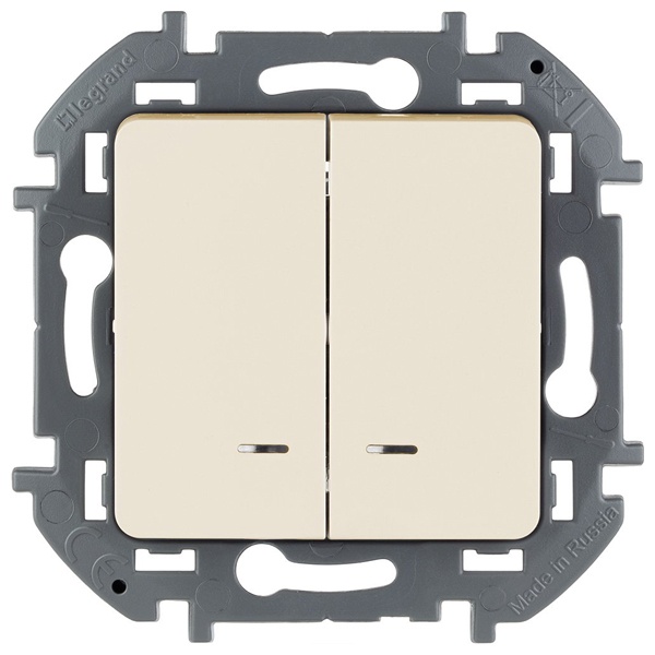 Выключатель двухклавишный с подсветкой Legrand Inspiria слоновая кость (бежевый)