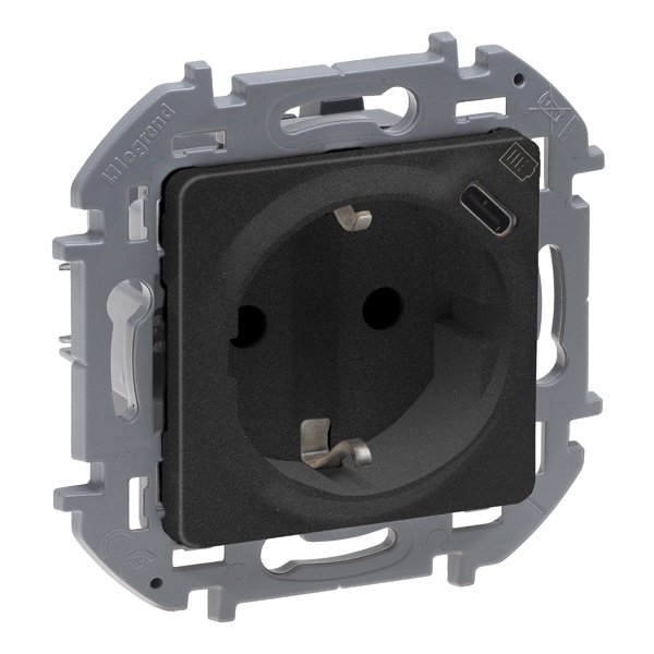 Розетка с/з 220В с USB зарядкой 1500mA тип С Legrand Inspiria антрацит