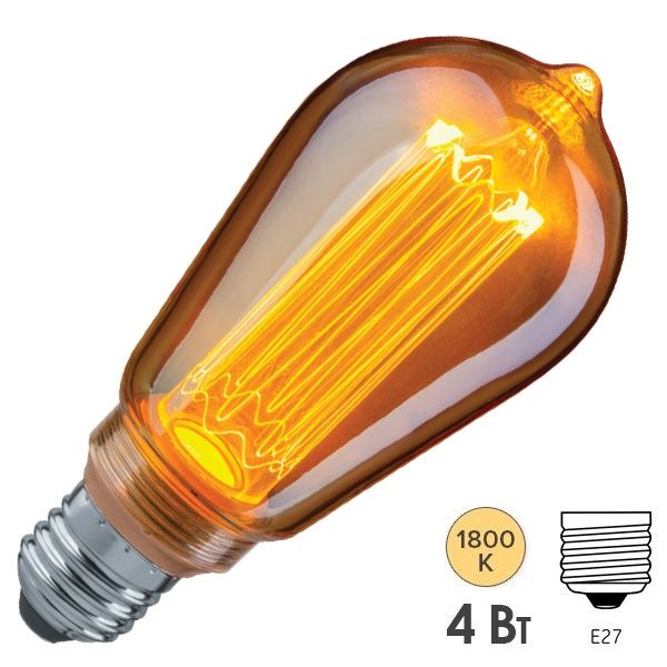 Светодиодная ретро лампа Navigator 14 232 NLL-SC17-ST64-4-230-1.8K-E27-PMMA 4W 1800K 230V груша