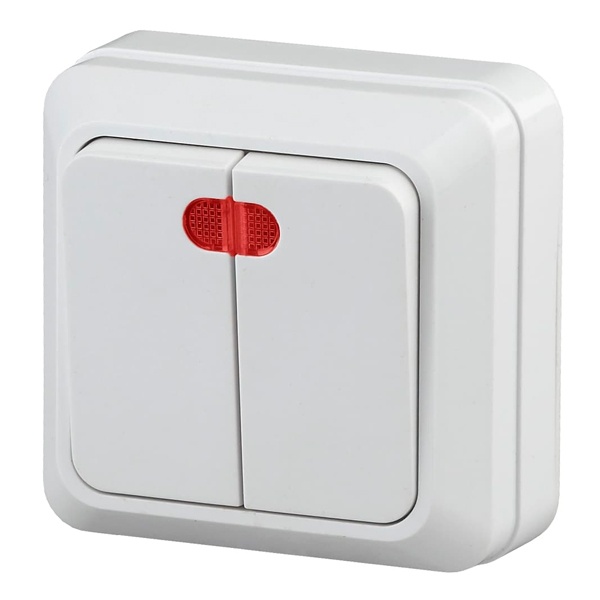 Накладной двухклавишный с подсветкой Intro Quadro 10А-250В IP20 белый 2-105-01 (5055945565898)