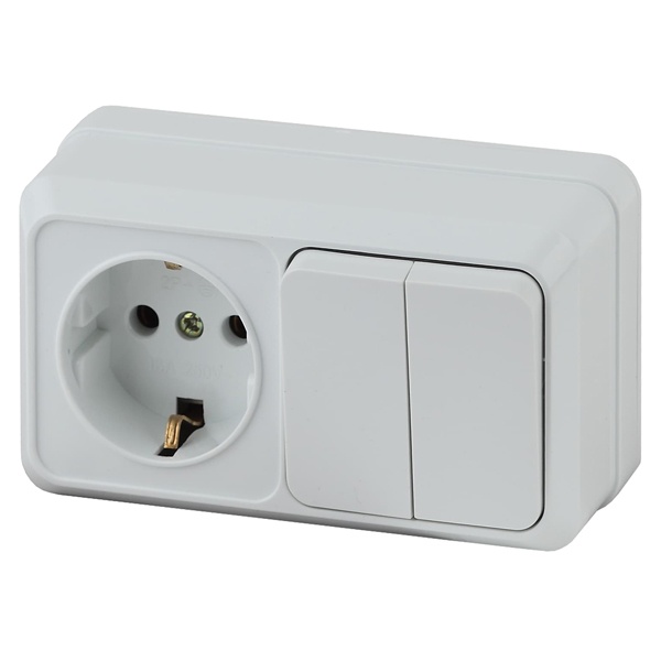 Накладной блок Intro Quadro (2P+E+2-й выключатель) горизонтальный IP20 белый 2-702-01 (5056183753320