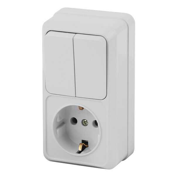 Накладной блок Intro Quadro (2P+E+2-й выключатель) вертикальный IP20 белый 2-706-01 (5056183753481)