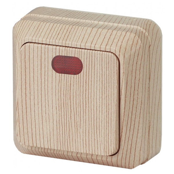 Накладной выключатель 1-кл с подсветкой Intro Quadro 10А-250В IP20 сосна 2-102-11 (5055945565683)