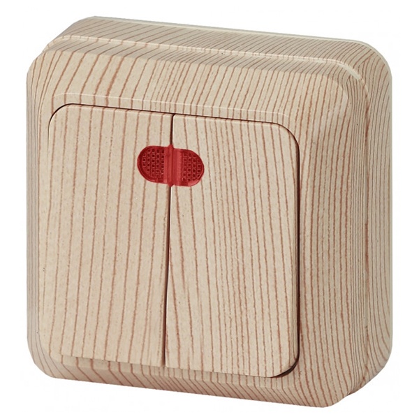 Накладной двухклавишный с подсветкой Intro Quadro 10А-250В IP20 сосна 2-105-11 (5055945565959)