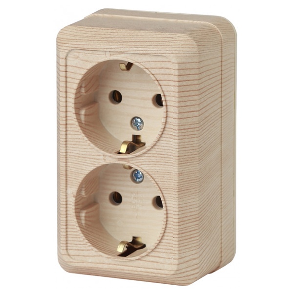 Накладная розетка Intro Quadro 2х2P+E Schuko 16А-250В IP20 сосна 2-204-11 (5055945592535)