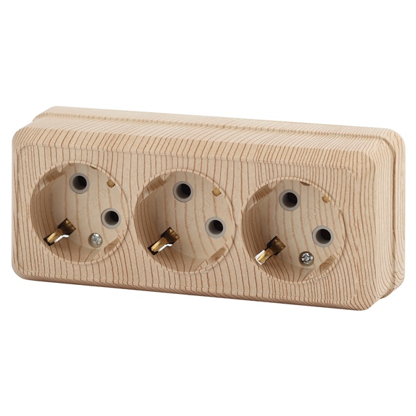 Накладная розетка Intro Quadro 3х2P+E 16А-250В IP20 сосна 2-206-11 (5056183753115)