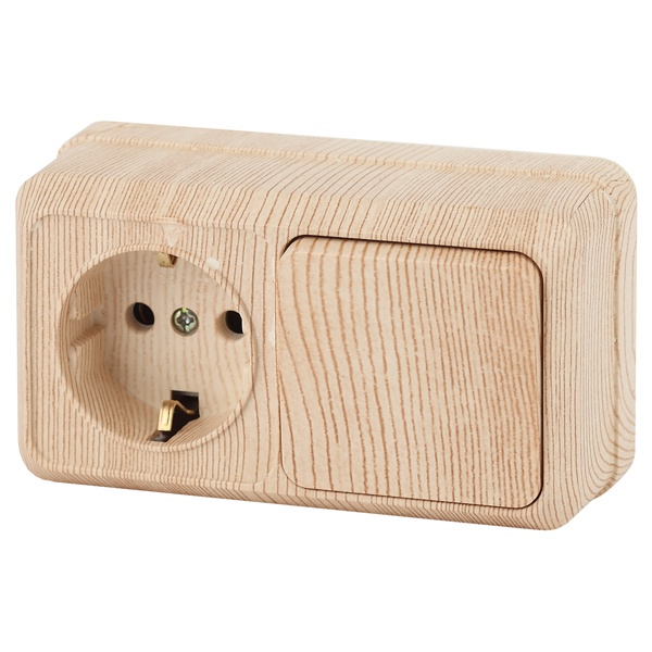 Накладной блок Intro Quadro (2P+E+1-й выключатель) горизонтальный IP20 сосна 2-701-11 (5056183753313