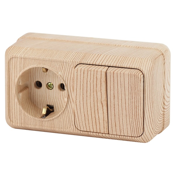 Накладной блок Intro Quadro (2P+E+2-й выключатель) горизонтальный IP20 сосна 2-702-11 (5056183753351