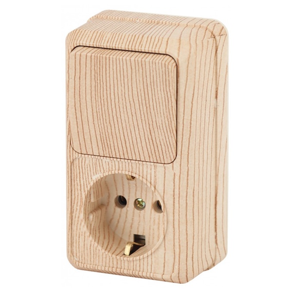 Накладной блок Intro Quadro (2P+E+1-й выключатель) вертикальный IP20 сосна 2-705-11 (5056183753474)