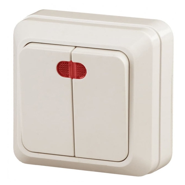 Накладной двухклавишный с подсветкой Intro Quadro 10А-250В IP20 слкость 2-105-02 (5055945565928)