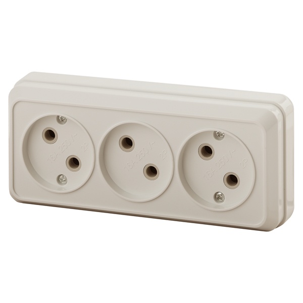 Накладная розетка Intro Quadro 3х2P 16А-250В IP20 слкость 2-205-02 (5056183753054)