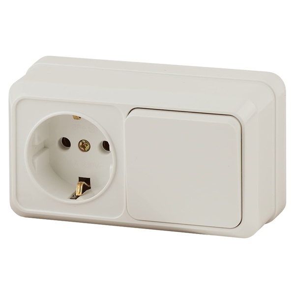 Накладной блок Intro Quadro (2P+E+1-й выключатель) горизонтальный IP20 слоновая кость 2-701-02 (бежевый)