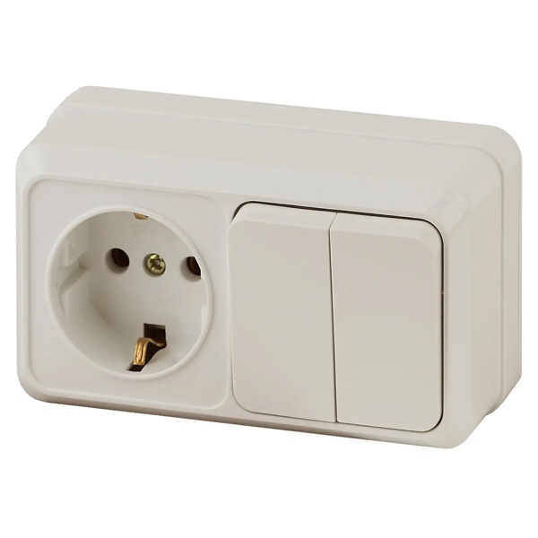 Накладной блок Intro Quadro (2P+E+2-й выключатель) горизонтальный IP20 слоновая кость 2-702-02 (бежевый)