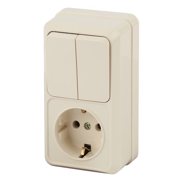 Накладной блок Intro Quadro (2P+E+2-й выключатель) вертикальный IP20 слоновая кость 2-706-02 (бежевый)