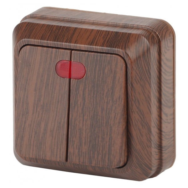 Накладной двухклавишный с подсветкой Intro Quadro 10А-250В IP20 венге 2-105-10 (5055945590807)