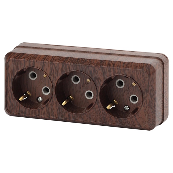 Накладная розетка Intro Quadro 3х2P+E 16А-250В IP20 венге 2-206-10 (5056183753108)