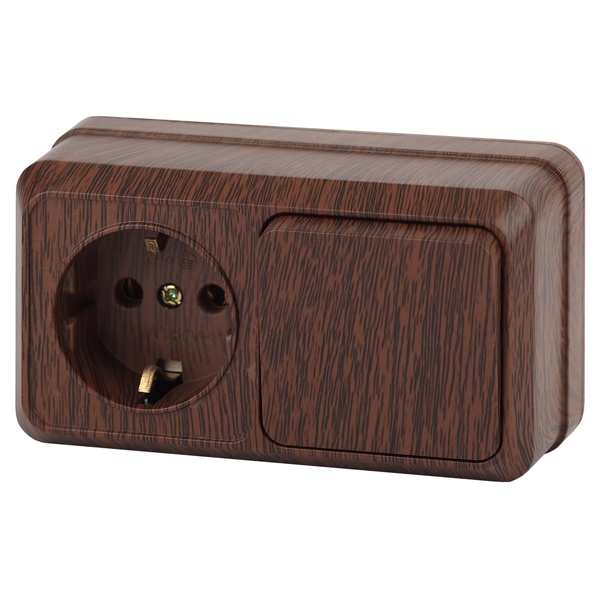 Накладной блок Intro Quadro (2P+E+1-й выключатель) горизонтальный IP20 венге 2-701-10 (5056183753306