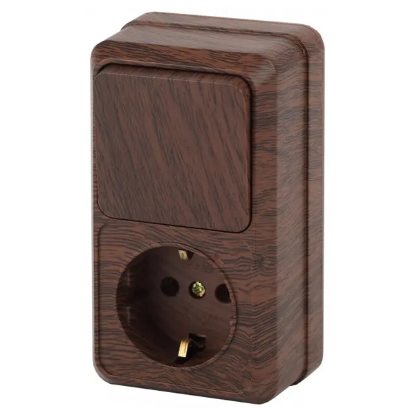 Накладной блок Intro Quadro (2P+E+1-й выключатель) вертикальный IP20 венге 2-705-10 (5056183753467)