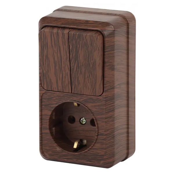 Накладной блок Intro Quadro (2P+E+2-й выключатель) вертикальный IP20 венге 2-706-10 (5056183753504)