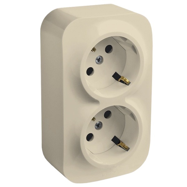 Накладная розетка двойная Legrand Quteo с заземлением слоновая кость (бежевый)