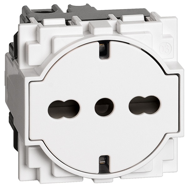 Розетка немецкого/итальянского стандарта с плоской панелью 10/16А 2 модуля BTicino Living Now белый