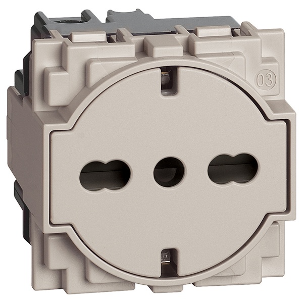 Розетка немецкого/итальянского стандарта с плоской панелью 10/16А 2 модуля BTicino Living Now песочн