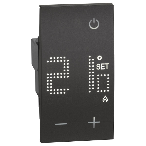 Термостат цифровой с дисплеем для воздуха 230В 5(2)А 2 модуля BTicino Living Now черный