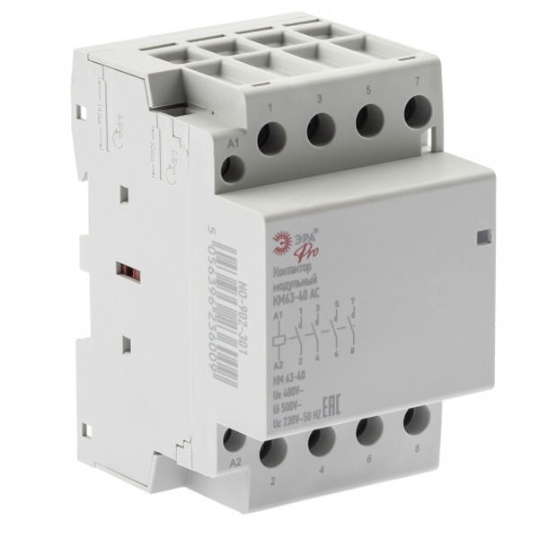 Контактор модульный ЭРА PRO NO-902-301 КМ63-40 63А 4NO 3 модуль катушка 230В AC