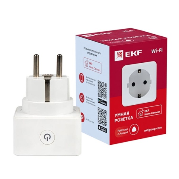 Умная розетка EKF Сonnect Wi-Fi с выключателем, голосовые помощники Алиса и Маруся, белая