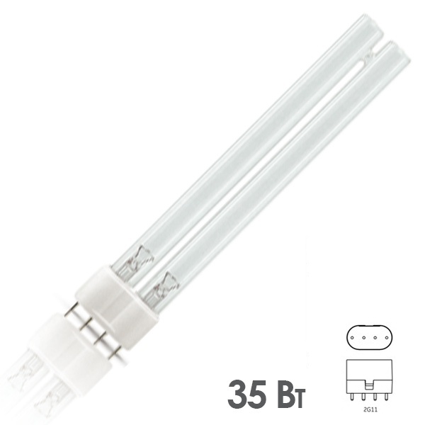 Лампа бактерицидная LightBest LUV 35W 2G11 L225mm специальная безозоновая, кварцевое стекло