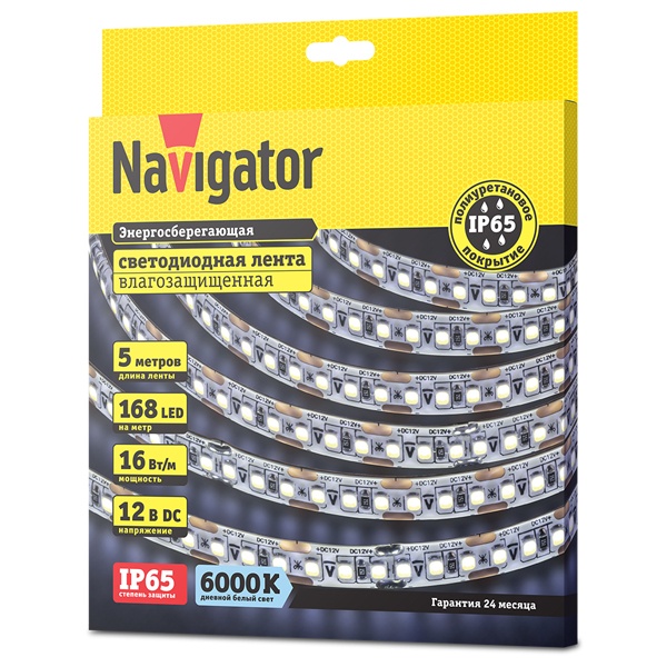 Светодиодная лента Navigator 14 456 NLS-2835CW168-16-IP65-12V 16W 6000K (увеличенной мощности)