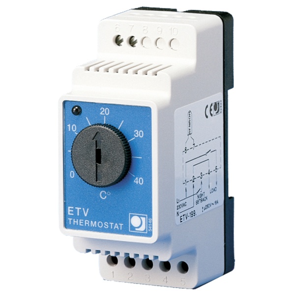 Терморегулятор ETV с датчиком температуры пола для монтажа на DIN-рейку
