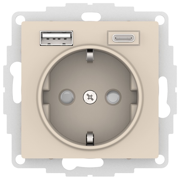 Зарядка розетка SE AtlasDesign с/з 16А + USB A+С 5В/2,4А/3,0А, 2х5В/1,5А, бежевый
