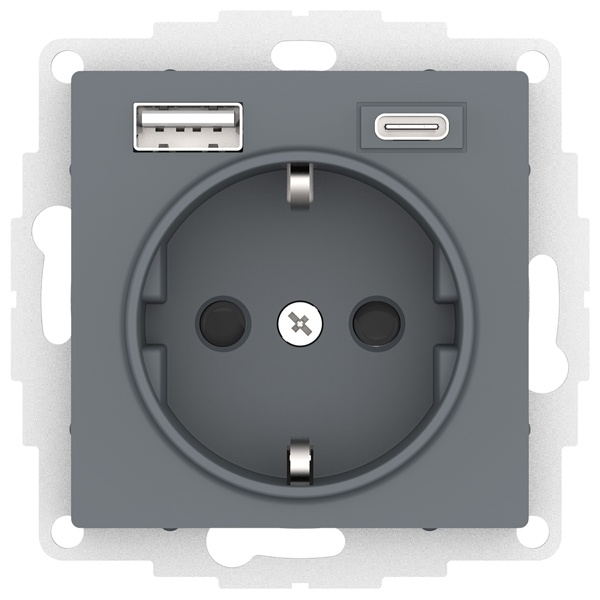 Зарядка розетка SE AtlasDesign с/з 16А + USB A+С 5В/2,4А/3,0А, 2х5В/1,5А, грифель