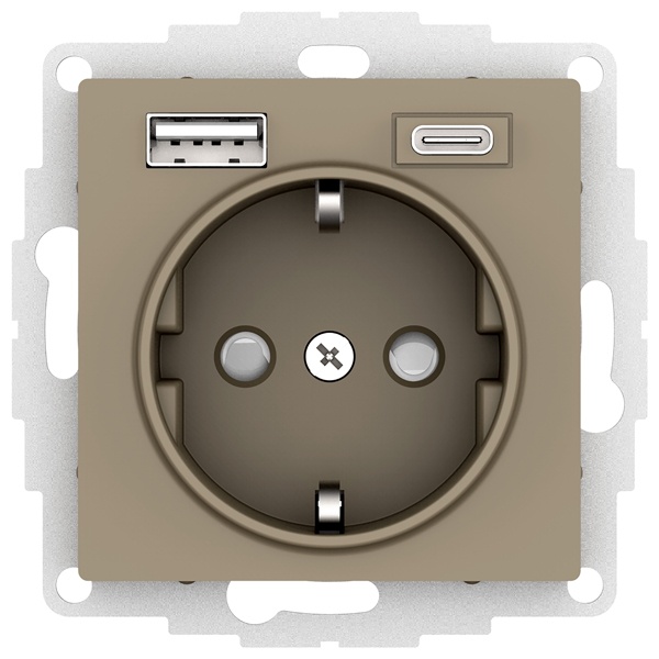 Зарядка розетка SE AtlasDesign с/з 16А + USB A+С 5В/2,4А/3,0А, 2х5В/1,5А, шампань