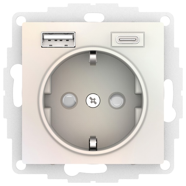 Зарядка розетка SE AtlasDesign с/з 16А + USB A+С 5В/2,4А/3,0А, 2х5В/1,5А, жемчуг