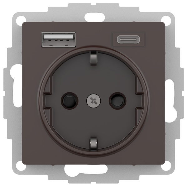 Зарядка розетка SE AtlasDesign с/з 16А + USB A+С 5В/2,4А/3,0А, 2х5В/1,5А, мокко