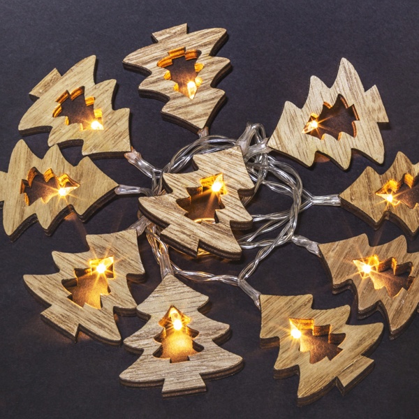 Гирлянда фигурки 14 046 NGF-D008-10WW-2AA деревянные ёлочки постоянное свечение, теплый белый